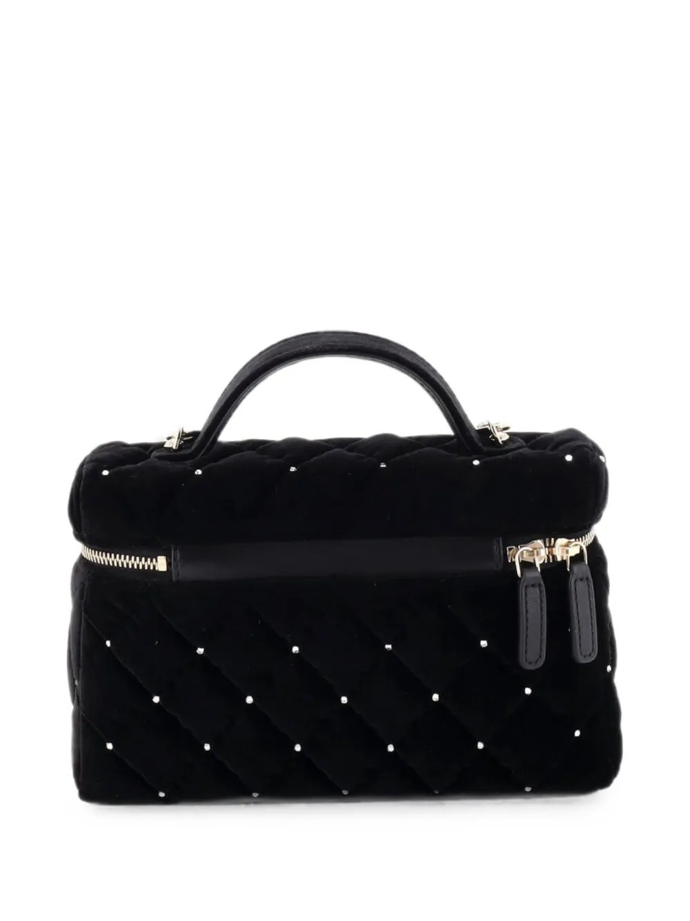 Classic Top Handle Slim Vanity Case with Chain Quilted Velvet with Crystals Small satchel
