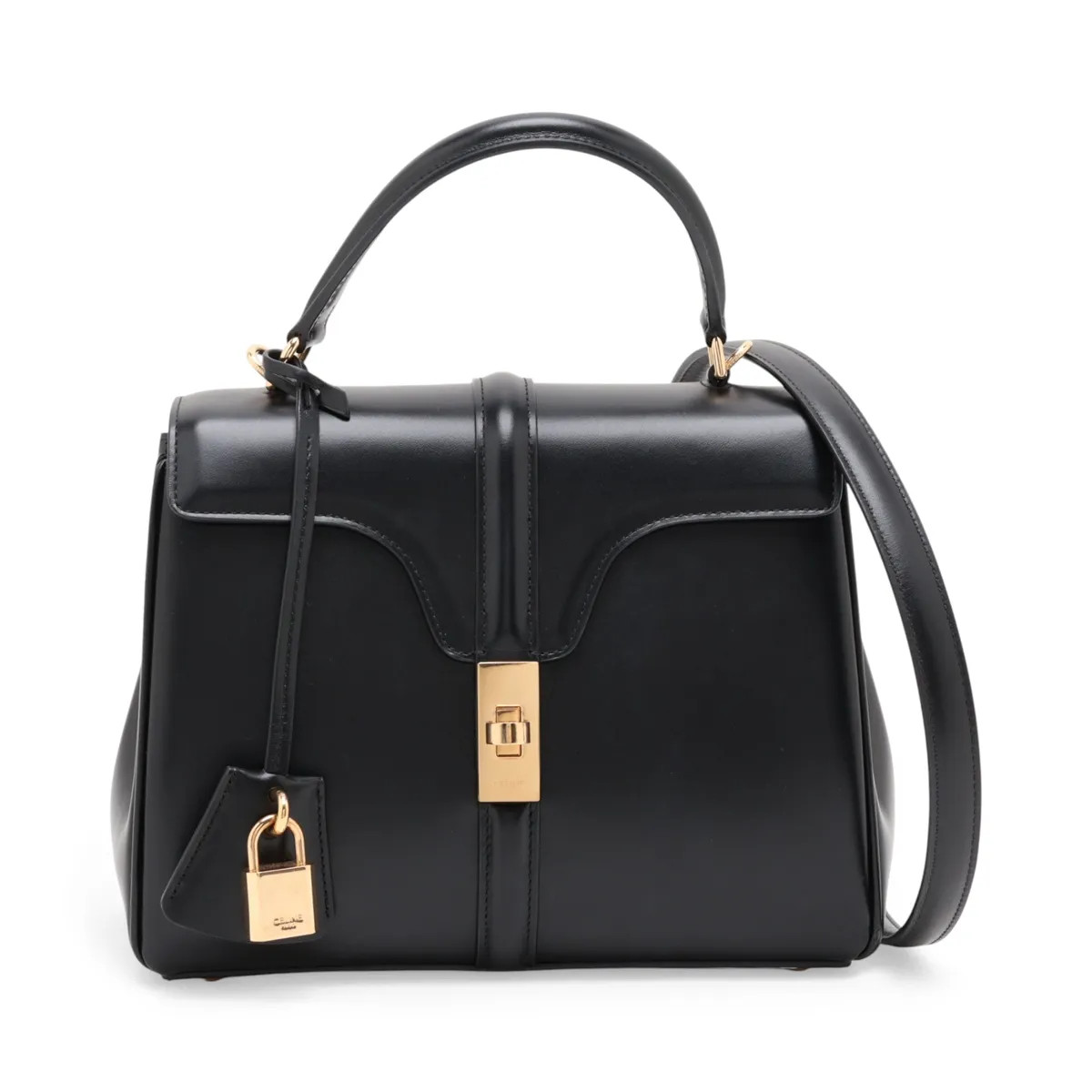 Celine 16 Saze Small Leather 2 Way Handbag Black