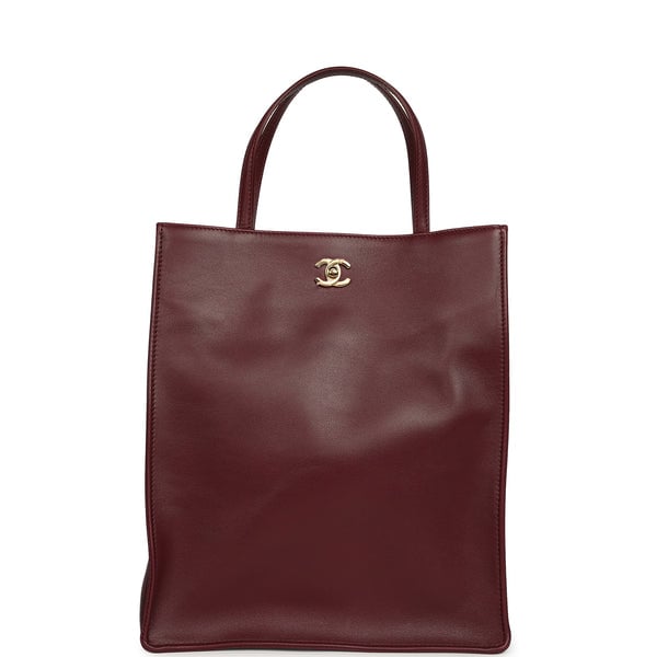 Chanel Small "Grocery Bag" with Chain Dark Burgundy Calfskin Gold Hardware