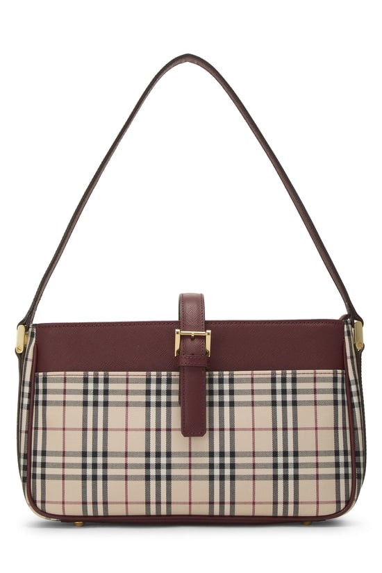 Burgundy Check Jacquard Canvas Buckle Shoulder Bag Small