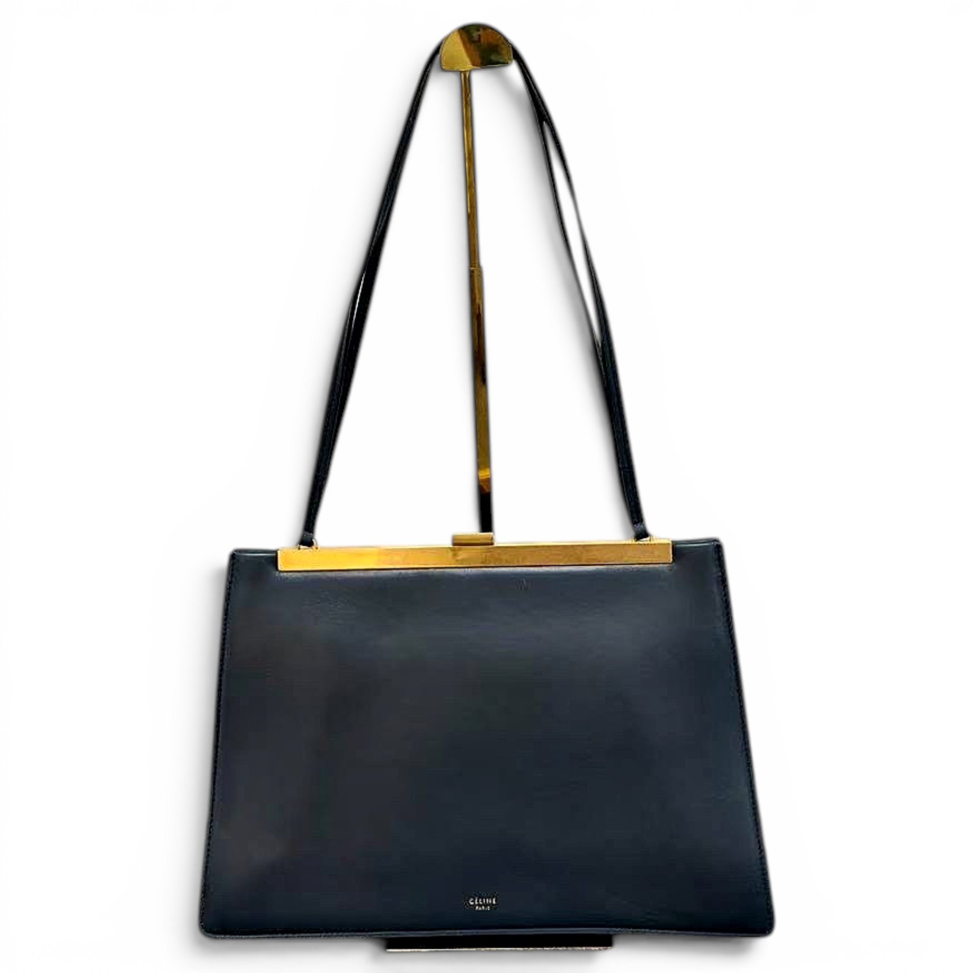 Clasp leather handbag