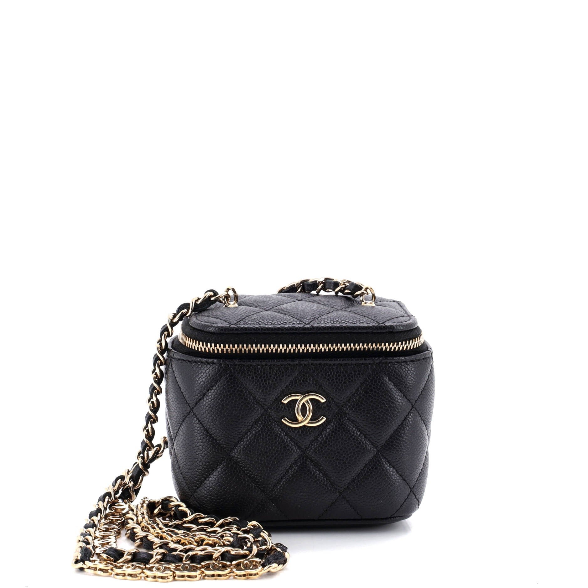 Tiny CC Link Vanity Case with Chain Quilted Caviar Mini