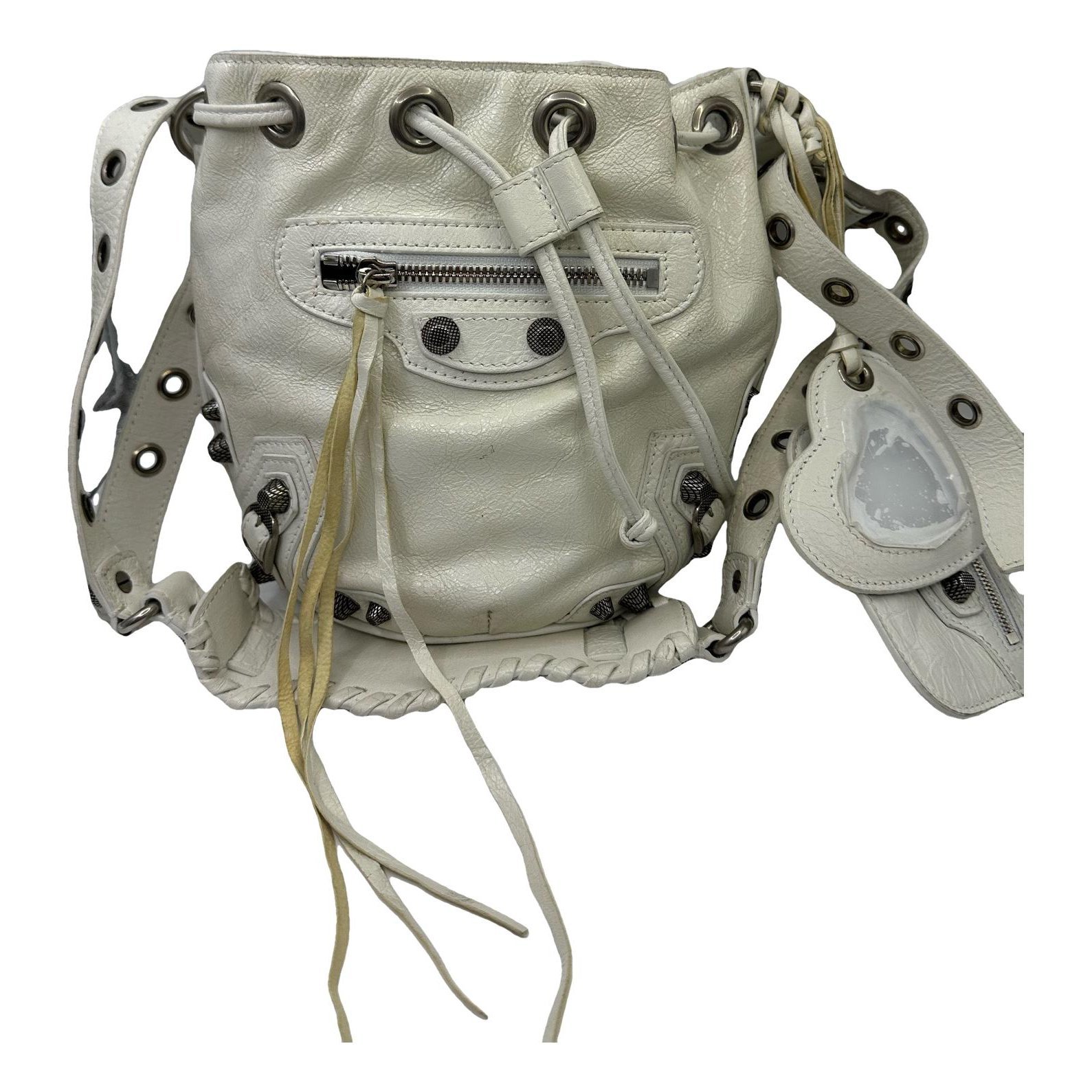 Pompon leather handbag