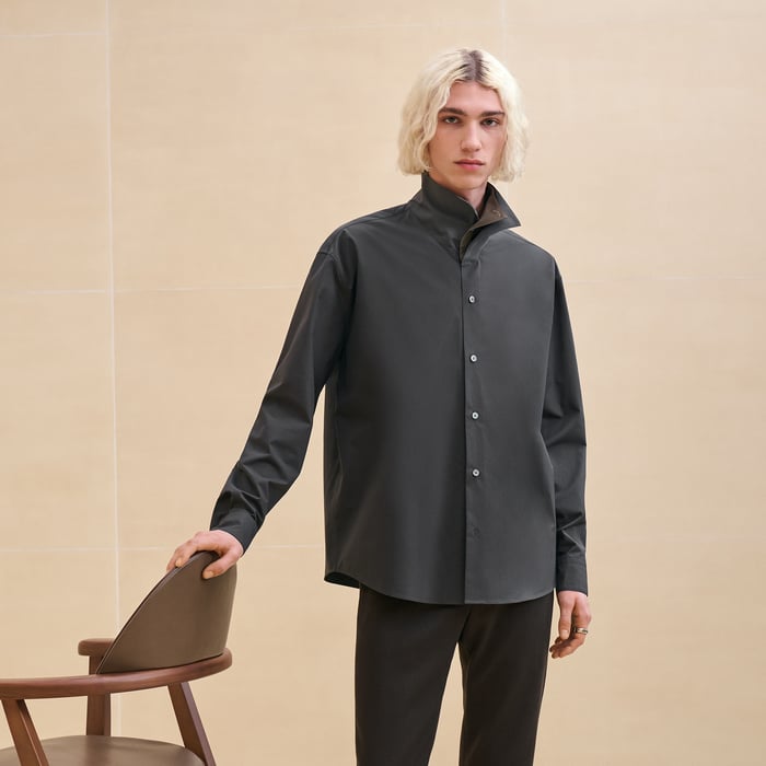 Anthracite Boxy Fit Shirt With Twin Collar