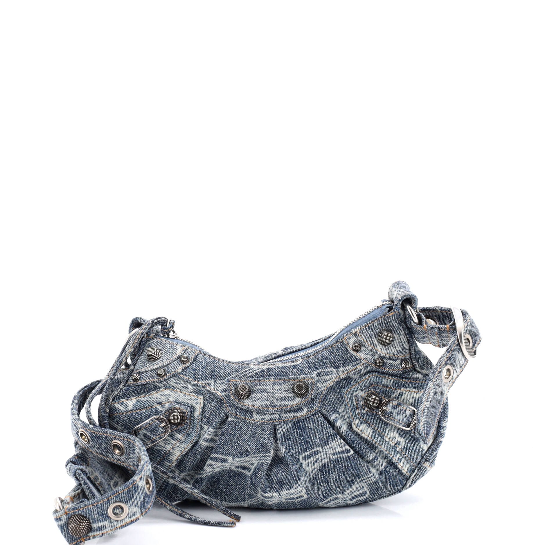 Balenciaga Le Cagole Giant Studs Shoulder Bag BB Denim XS