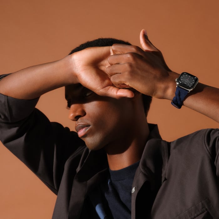 Navy Band Apple Watch Hermès Single Tour 46 MM Torsade