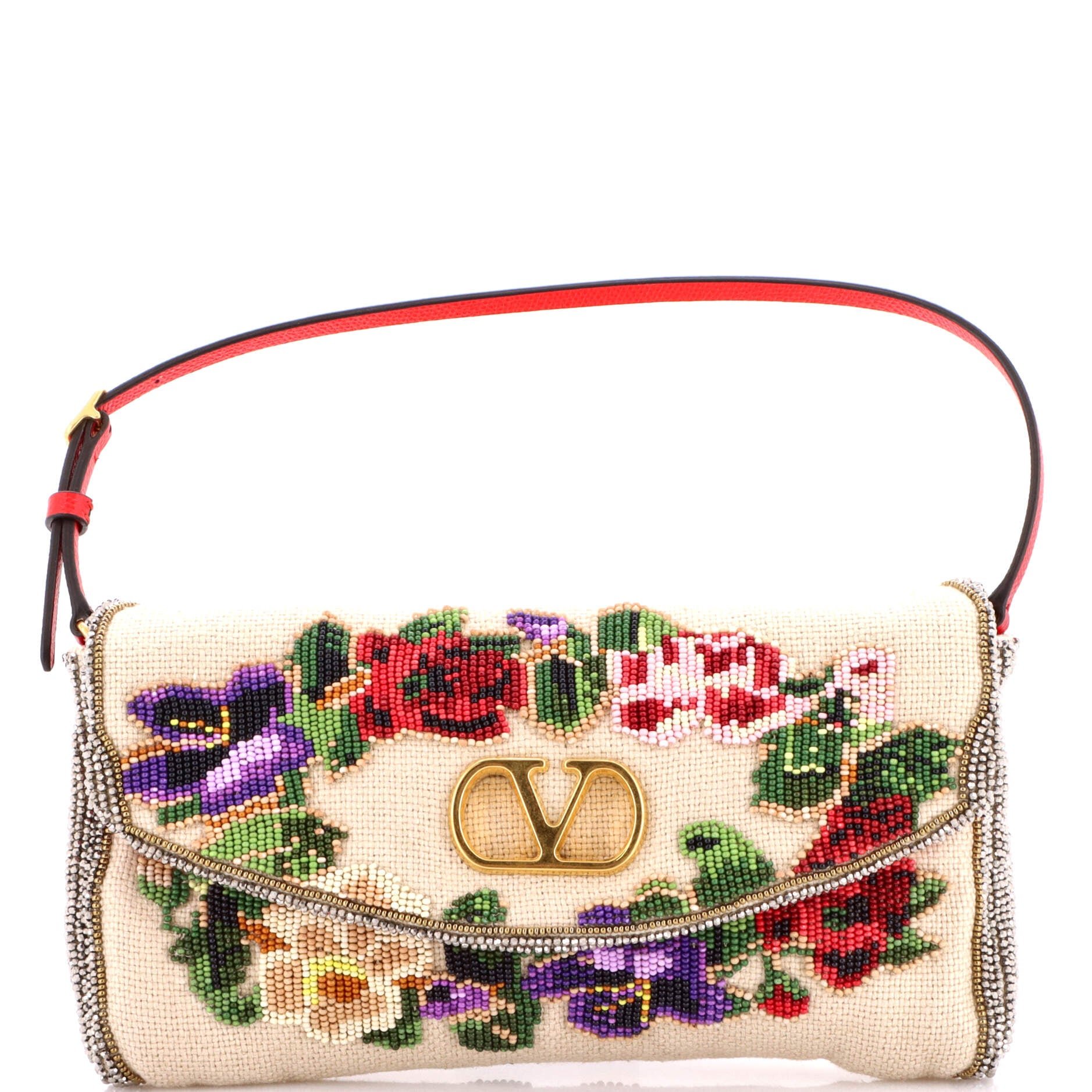 Valentino Garavani Vain Soft Top Handle Clutch Beaded Linen