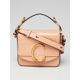 Chloe Chloe Milky Orange Croc Embossed Calfskin Leather Mini C Shoulder Bag
