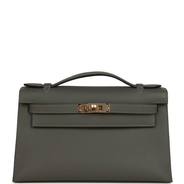 Hermes Hermes Special Order (HSS) Kelly Pochette Gris Meyer Verso Swift Permabrass Hardware