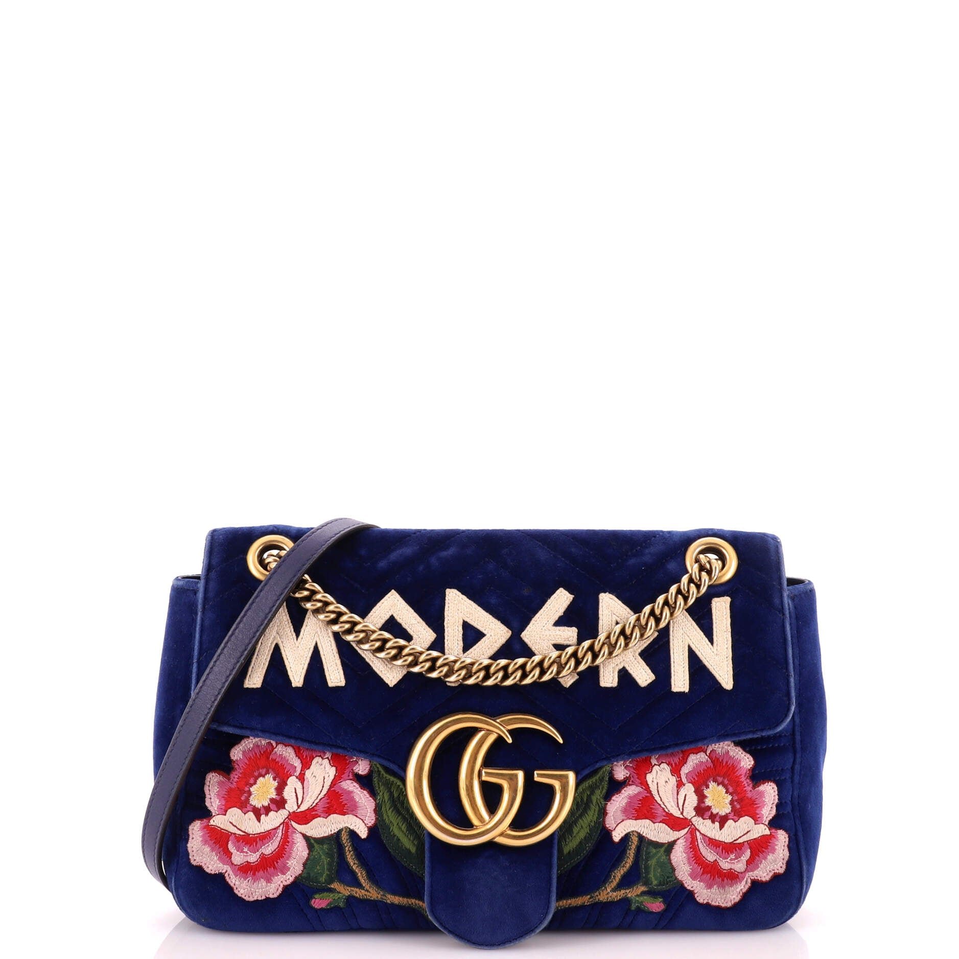 GG Marmont Flap Bag Embroidered Matelasse Velvet Medium
