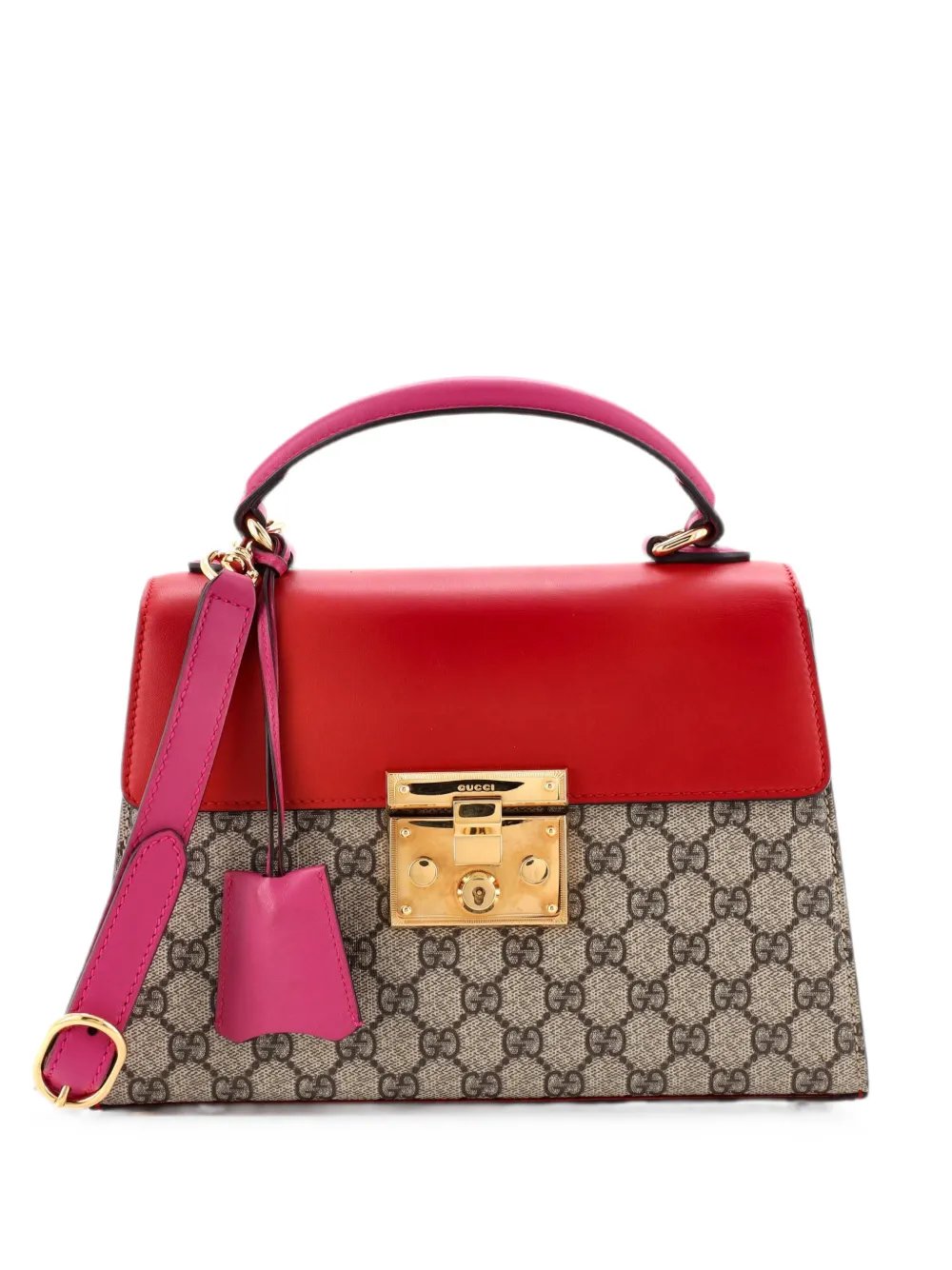 Padlock Top Handle Bag GG Coated Canvas and Leather Small satchel