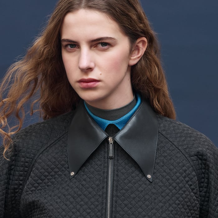 Gris Nuit "H Kelly" Mixed Leather Quilted Jacket