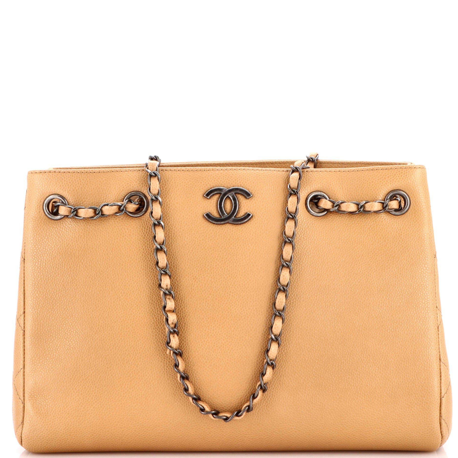 Woven Chain Shopping Tote Caviar Medium
