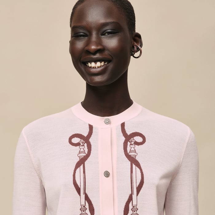 Rose Opaline "Ferronnerie" Long-sleeve Cardigan