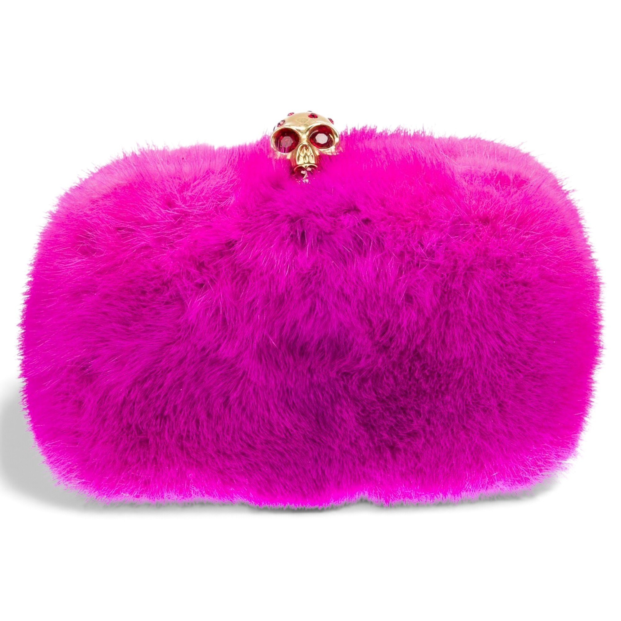 Skull faux fur clutch bag