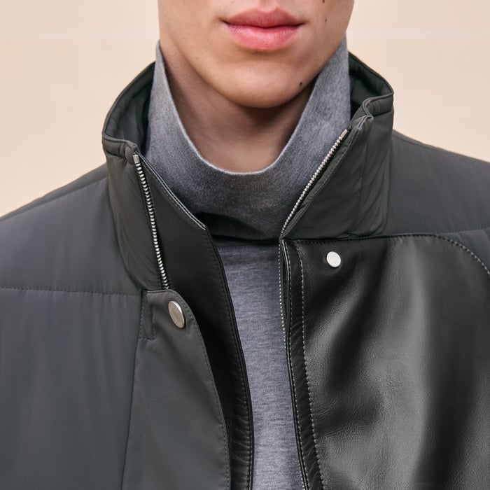 Carbone Quilted Vest With Leather Detail