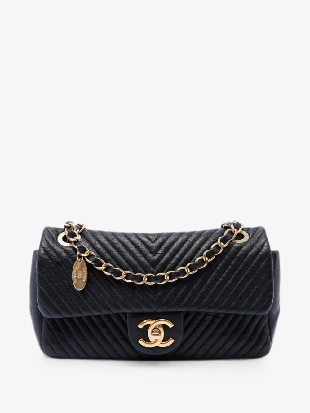 2014-2015 Small Chevron Wrinkled Calfskin Medallion Charm Surpique Flap shoulder bag