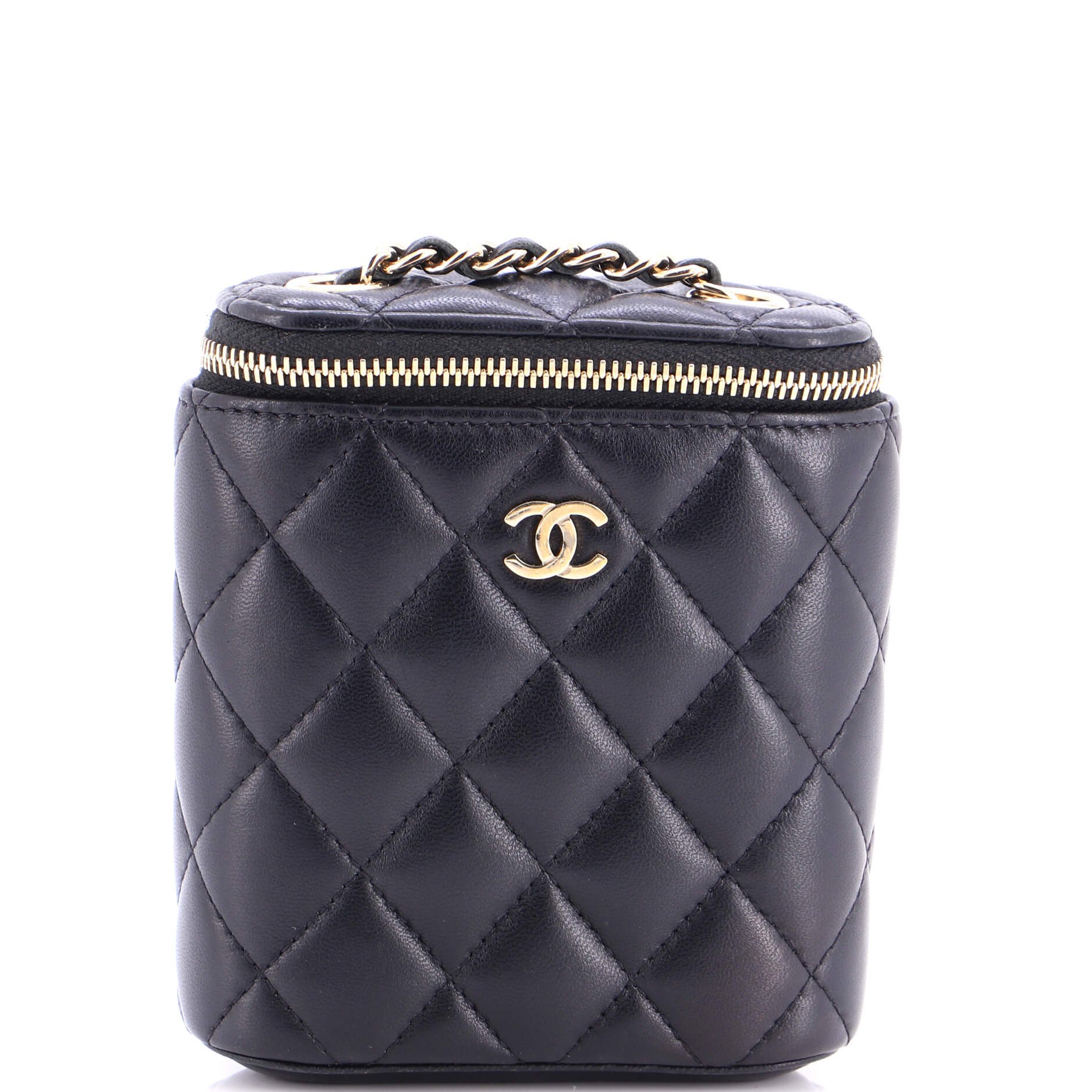 Vertical Classic Vanity Case with Chain Quilted Lambskin Small