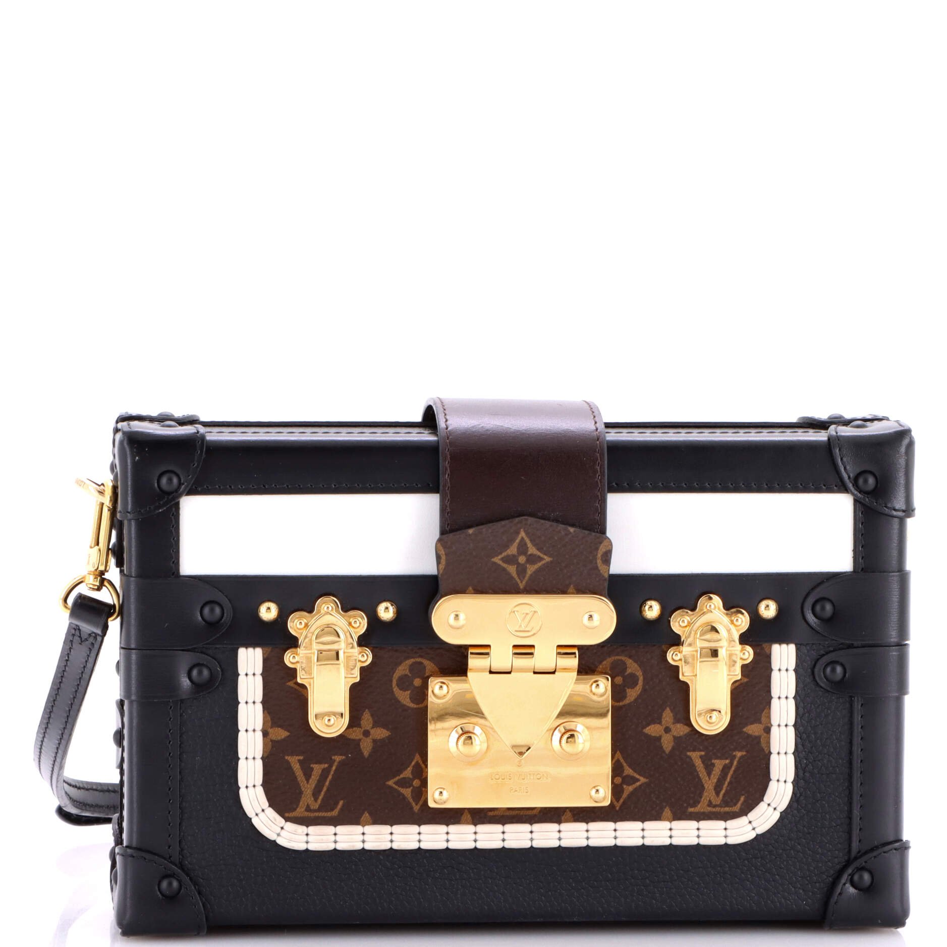 Louis Vuitton Petite Malle Handbag Leather and Monogram Canvas with Trompe L&#39;oeil Braid