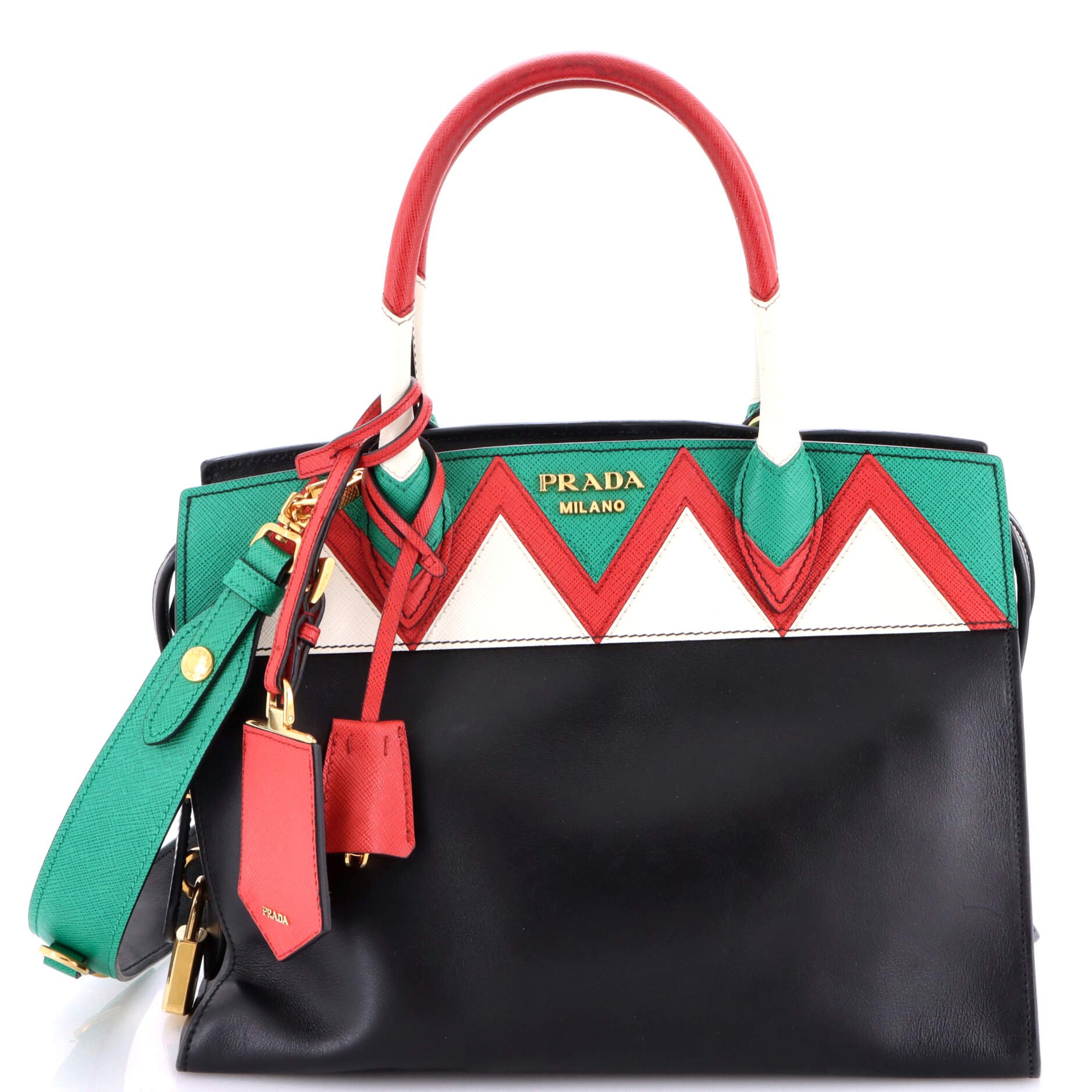 Prada Esplanade Tote City Calf and Greca Saffiano Medium