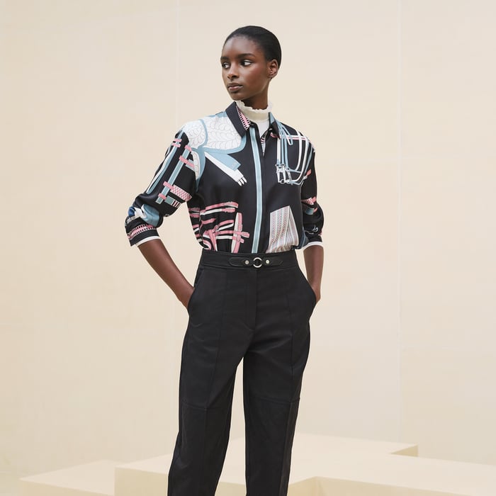 Noir Chemise Masculine Imprimé « lettres Equestres »