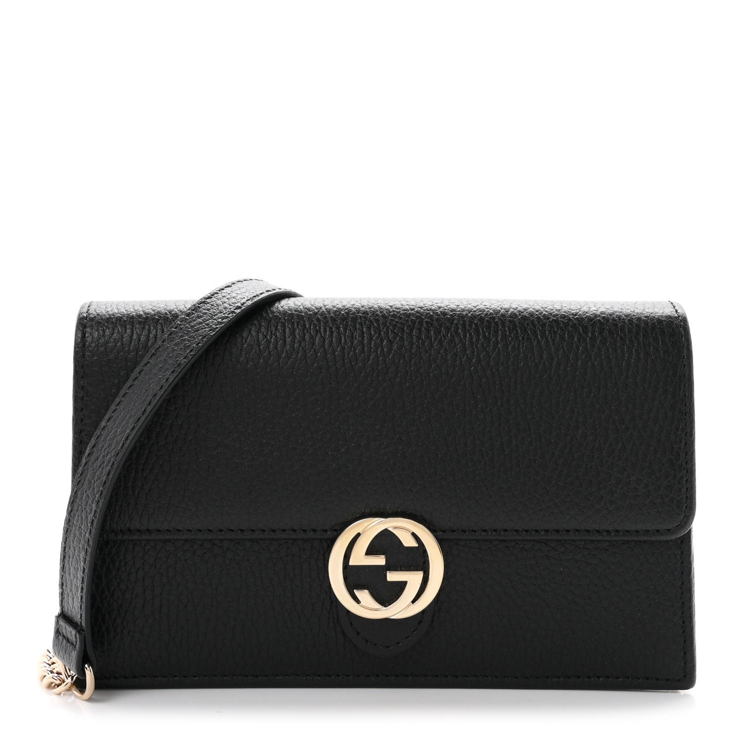 Gucci Dollar Calfskin Interlocking G Chain Wallet Black