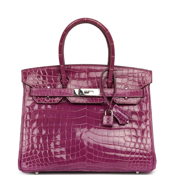 Hermes Pre-owned Hermes Birkin 30 Violet Shiny Niloticus Crocodile Palladium Hardware