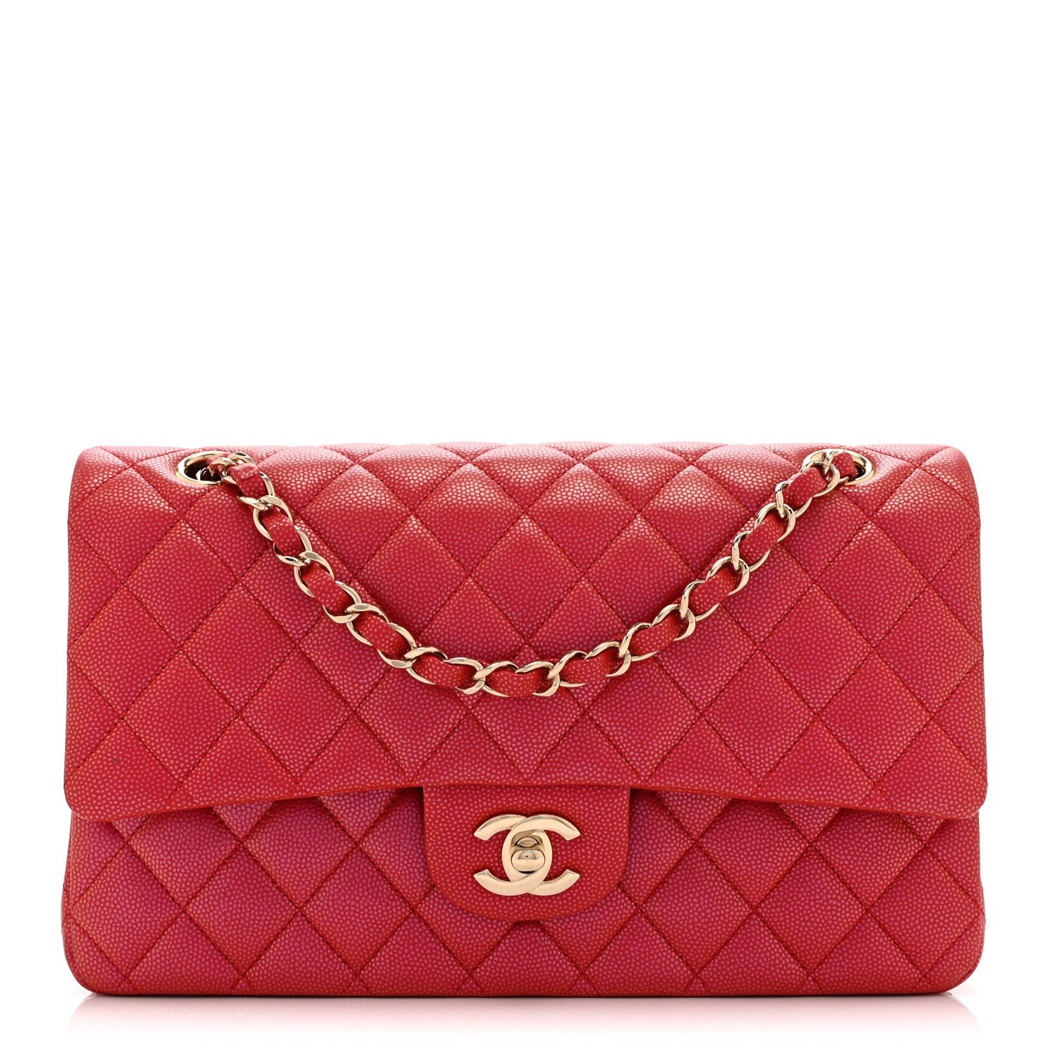 Chanel Iridescent Caviar Quilted Medium Double Flap Red
