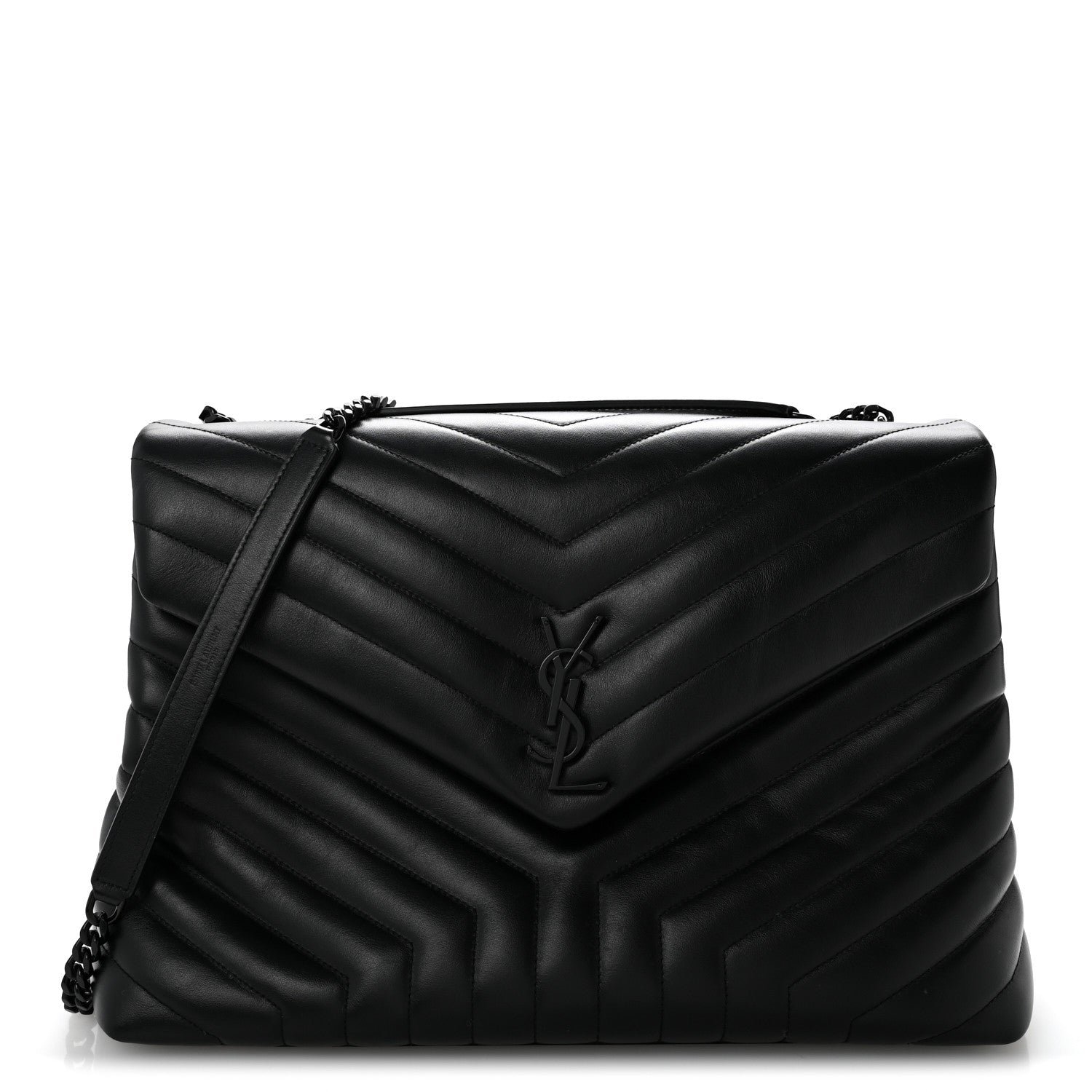 Saint Laurent Calfskin Y Quilted Monogram Monochrome Large Loulou Chain Satchel Black