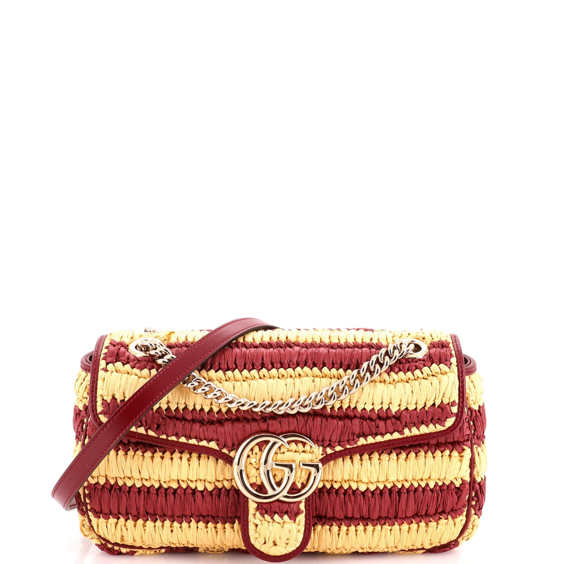 GG Marmont Flap Bag Woven Raffia Small