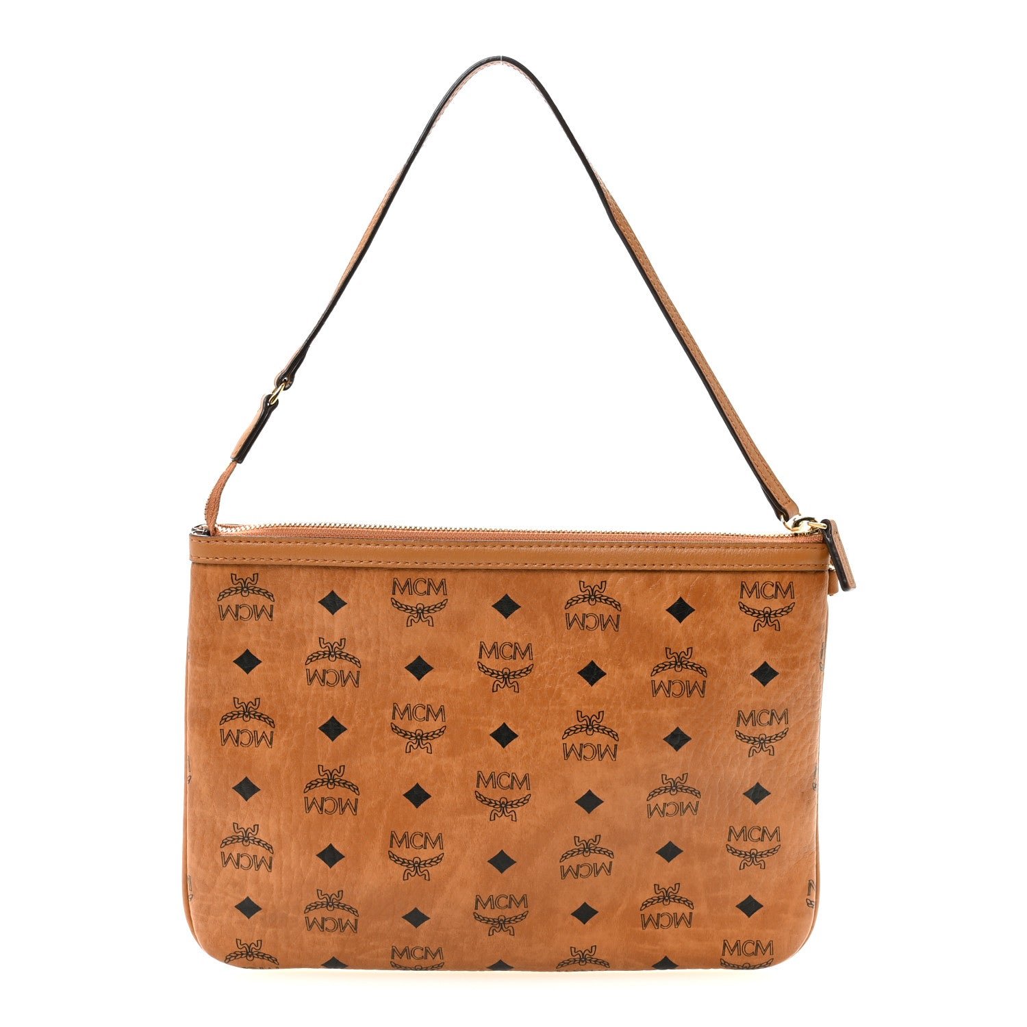 MCM Visetos Liz Shopper Tote Pouch Cognac