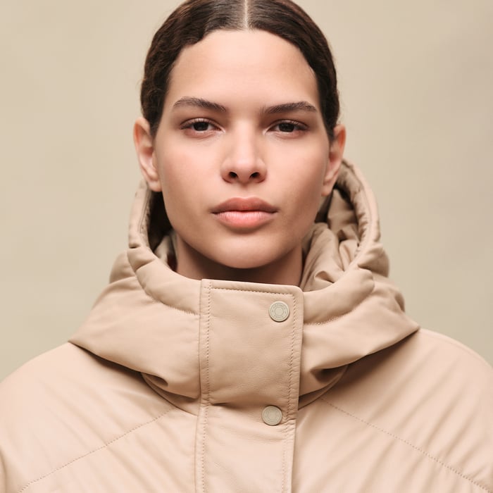 Beige Nomade Smooth Calfskin Puffer Coat