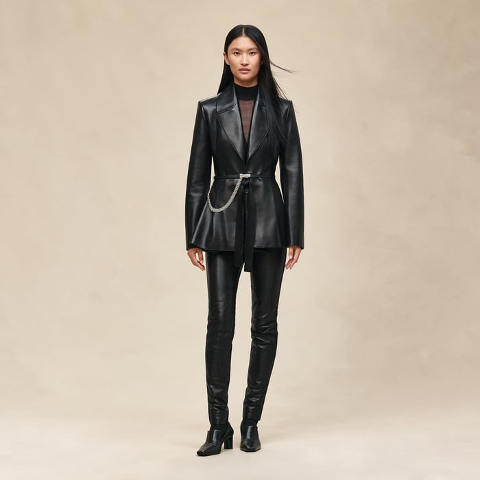 Noir Knotted Leather Suit Jacket