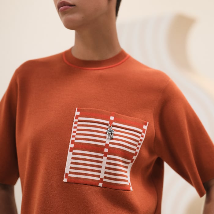 Marron Terracotta Short-sleeve Sweater With Pocket