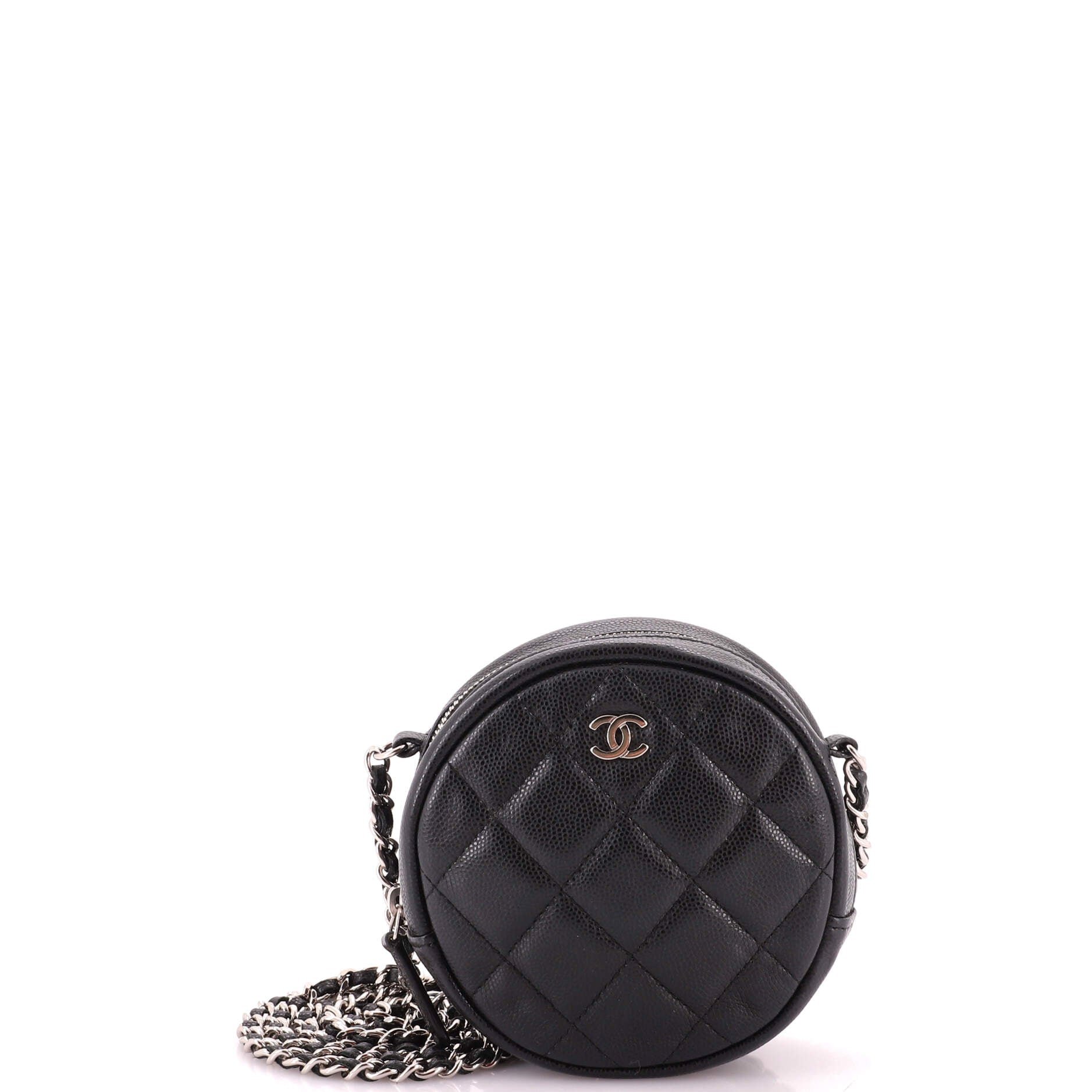 Round Clutch with Chain Quilted Caviar Mini