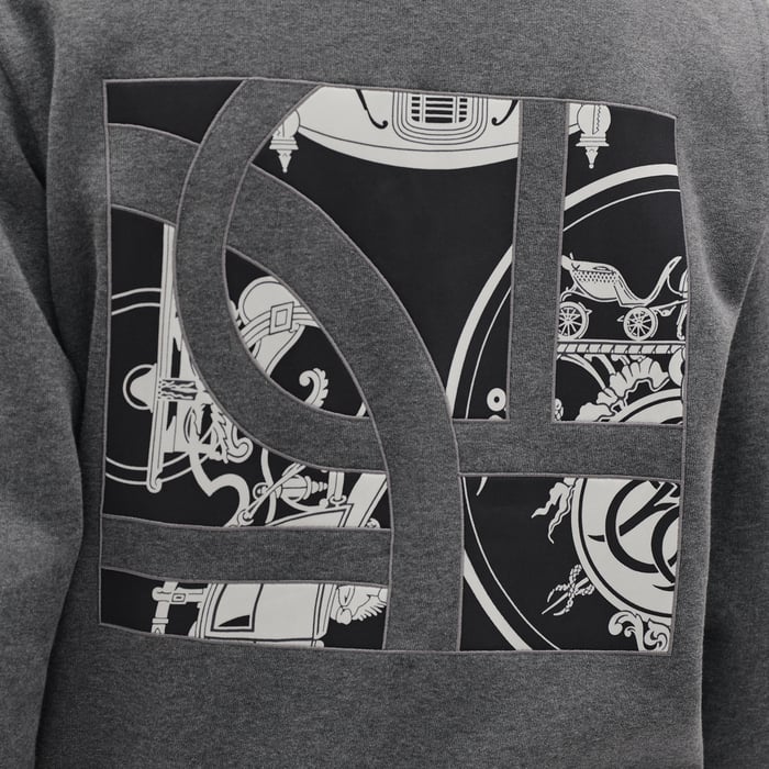Gris Chiné Foncé "Ex-libris" Hooded Sweater With Silk Detail