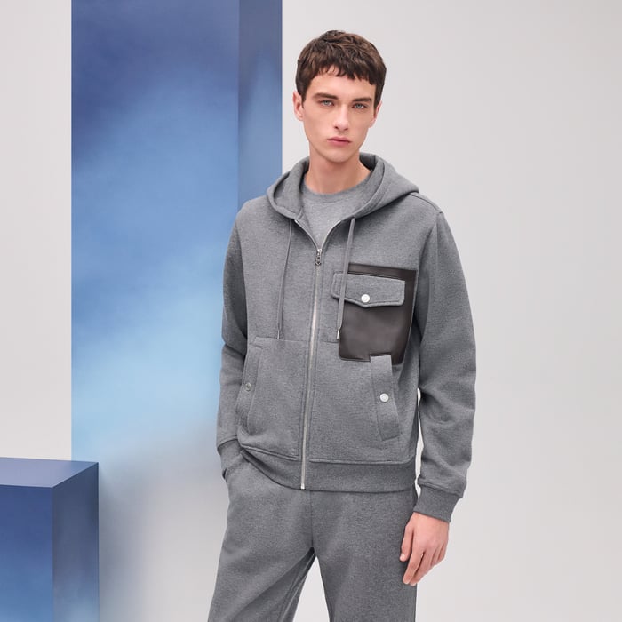 Gris "Empreintes Sellier Cuir" Zipped Hooded Sweater