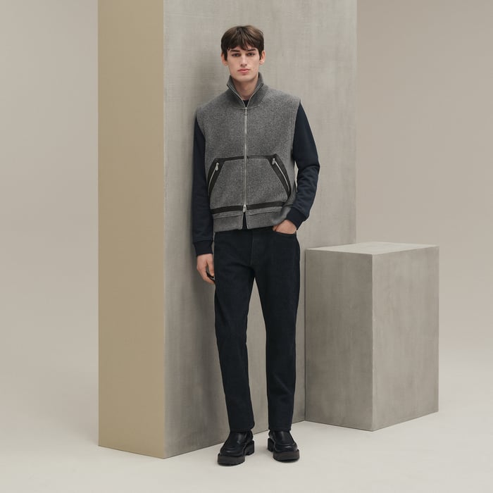 Gris Vest With Leather Details