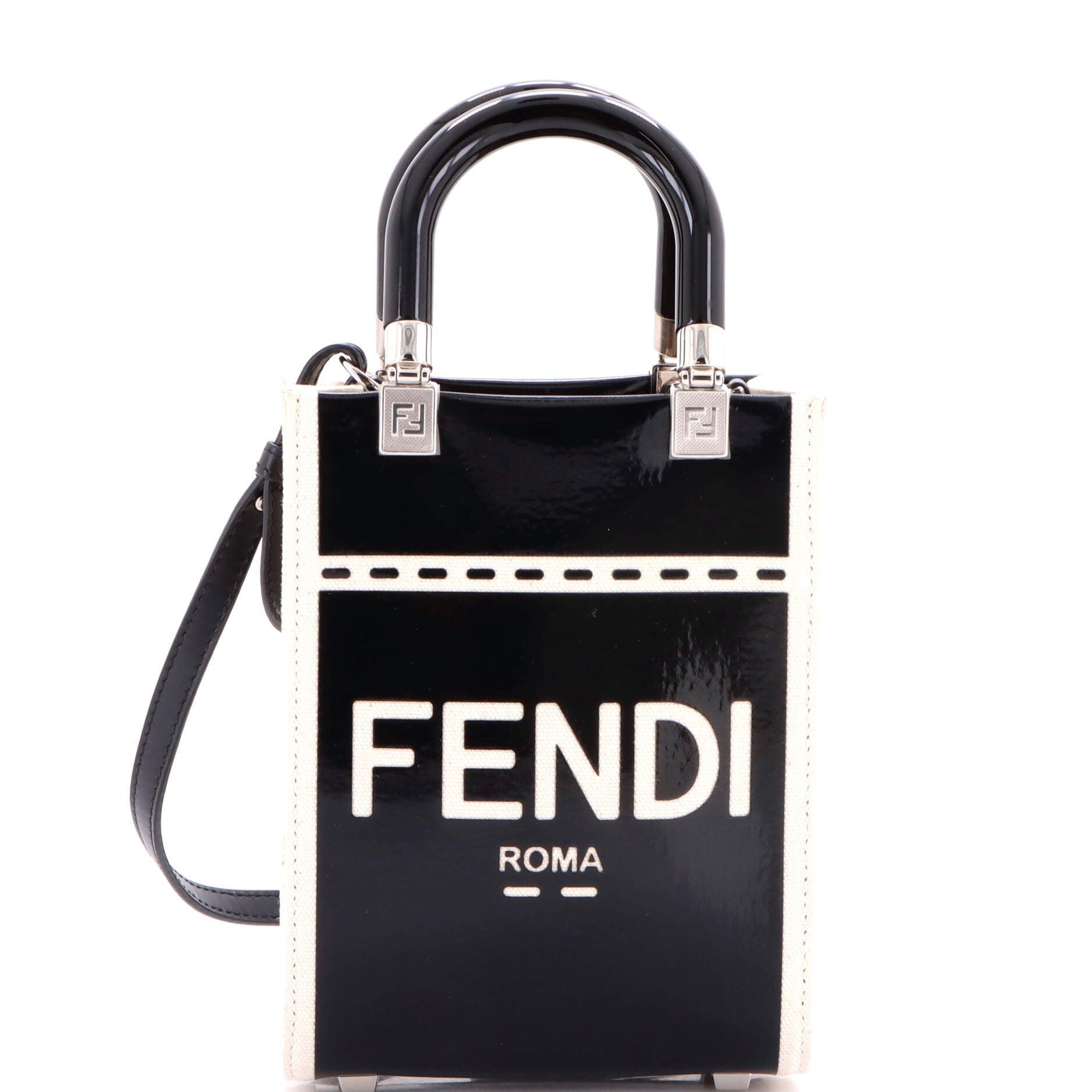 Fendi Sunshine Shopper Tote Patent and Canvas Mini
