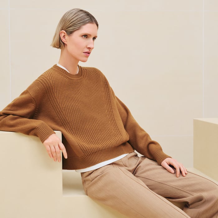 Marron Caramel Cashmere Long-sleeve Sweater