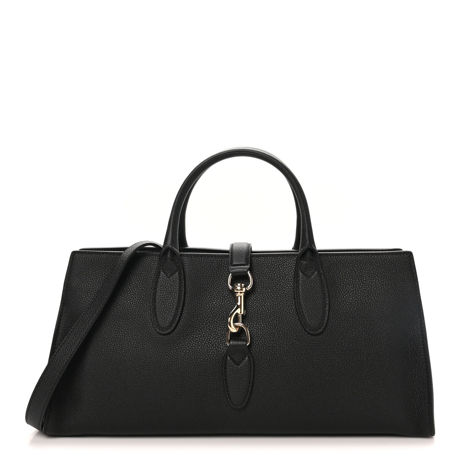Gucci Grained Calfskin Medium Jackie Top Handle Bag Black