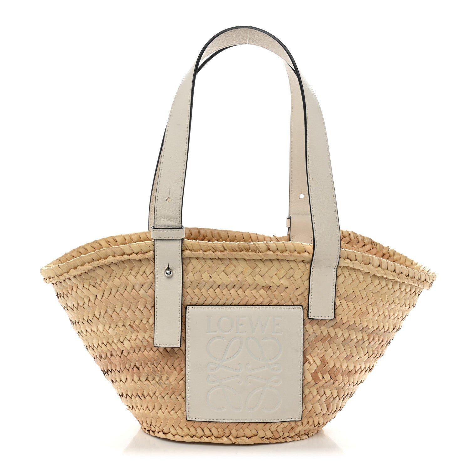 Loewe Raffia Small Basket Tote Bag Natural White