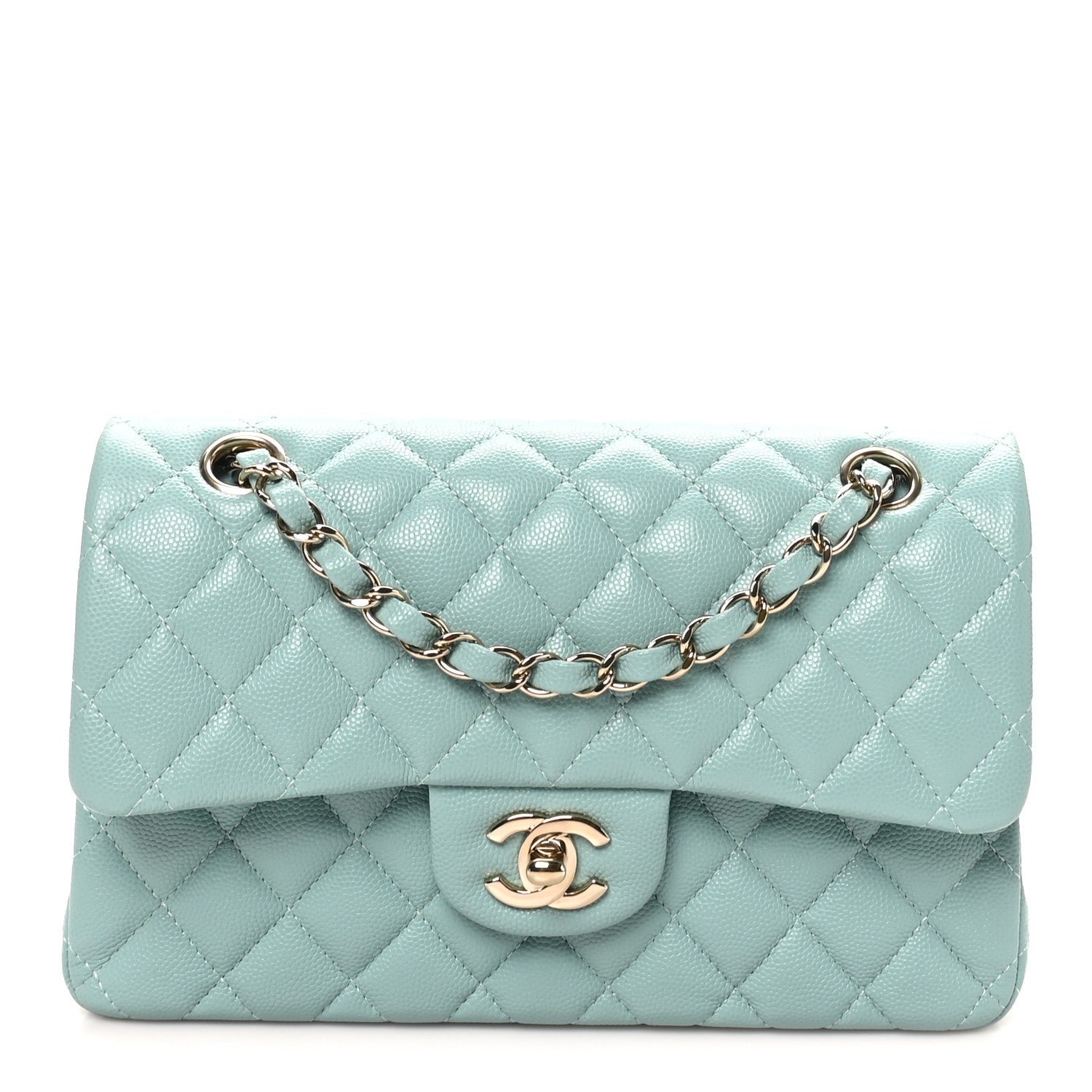 Chanel Caviar Quilted Small Double Flap Light Blue