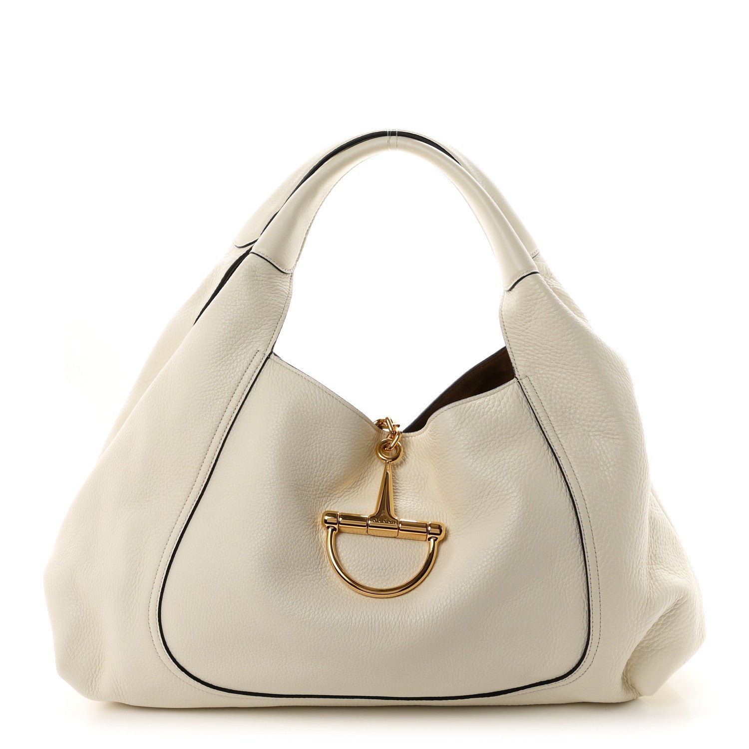 Gucci Grained Calfskin Softbit Maxi Shoulder Bag Dusty White