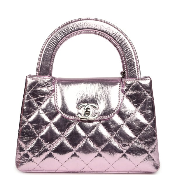 Chanel Small Kelly Shopper Pink Metallic Calfskin Silver Hardware