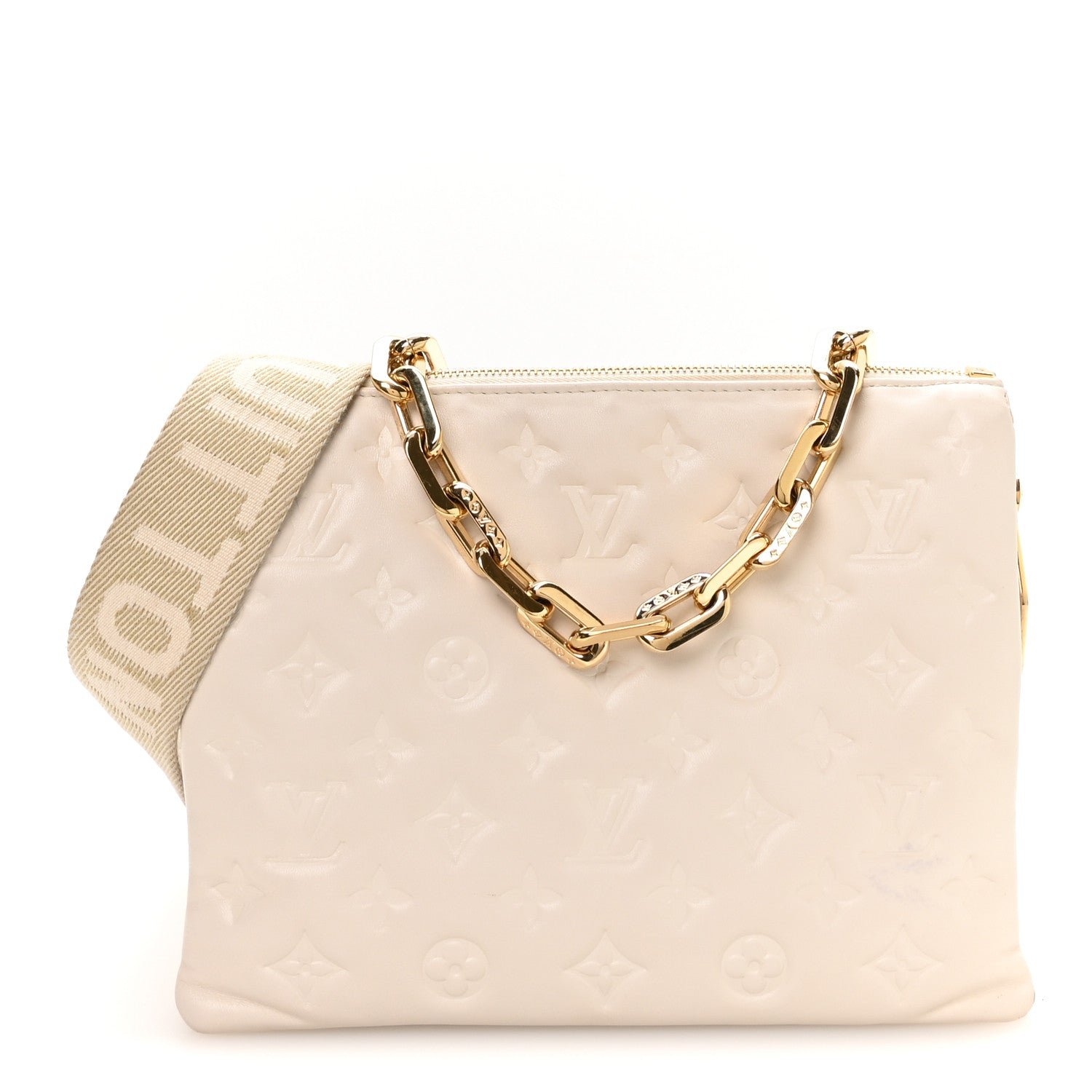 Louis Vuitton Lambskin Embossed Monogram Coussin PM Beige Cream