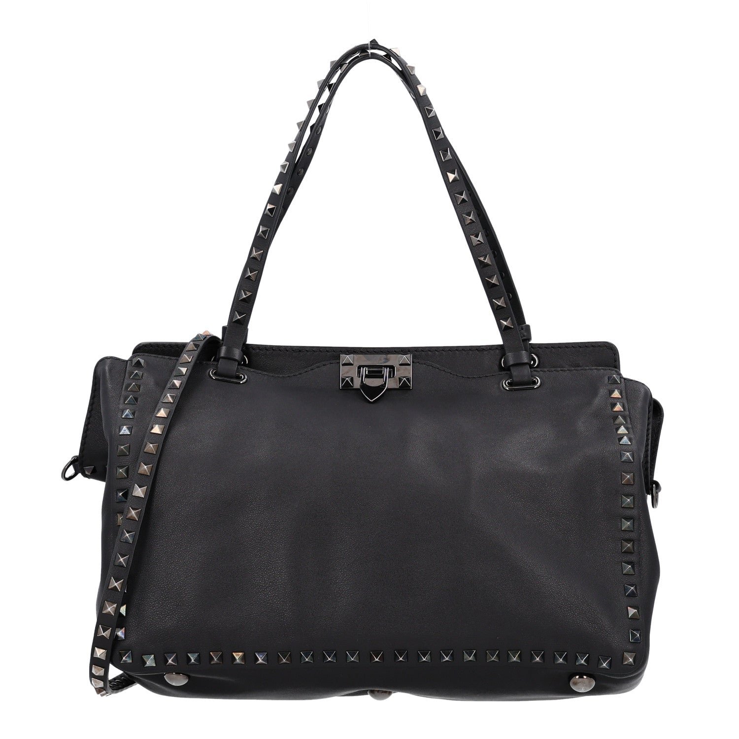 Valentino Garavani Vitello Medium Rockstud Tote Black