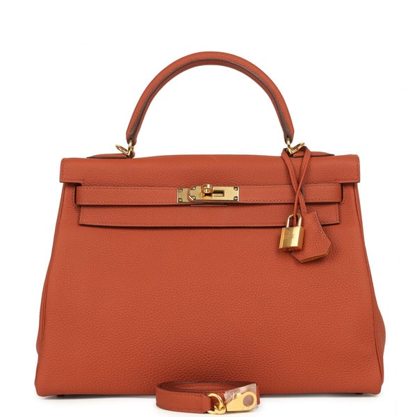 Hermes Pre-owned Hermes Special Order (HSS) Kelly Retourne 32 Cuivre Verso Togo Gold Hardware