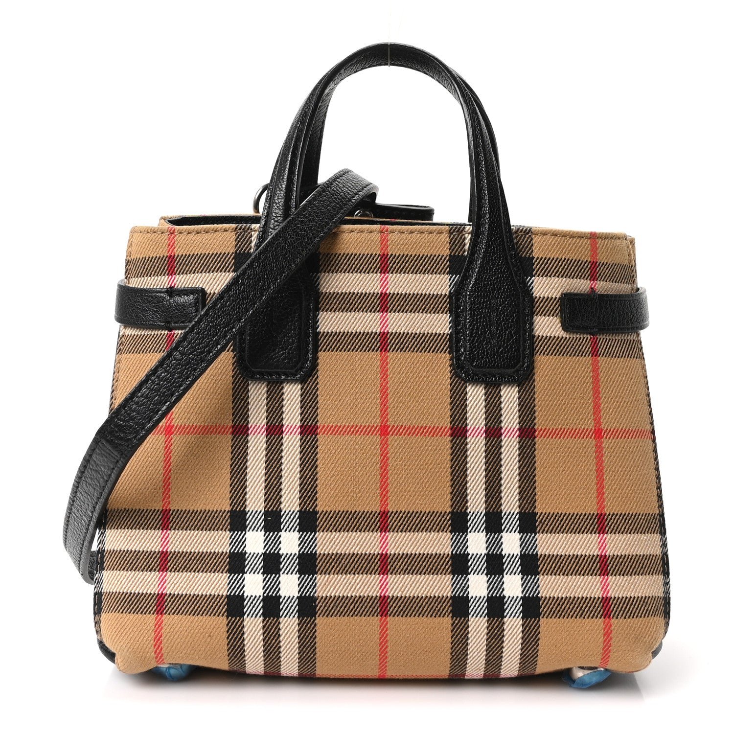 Burberry Goatskin Vintage Check Small Banner Tote Black