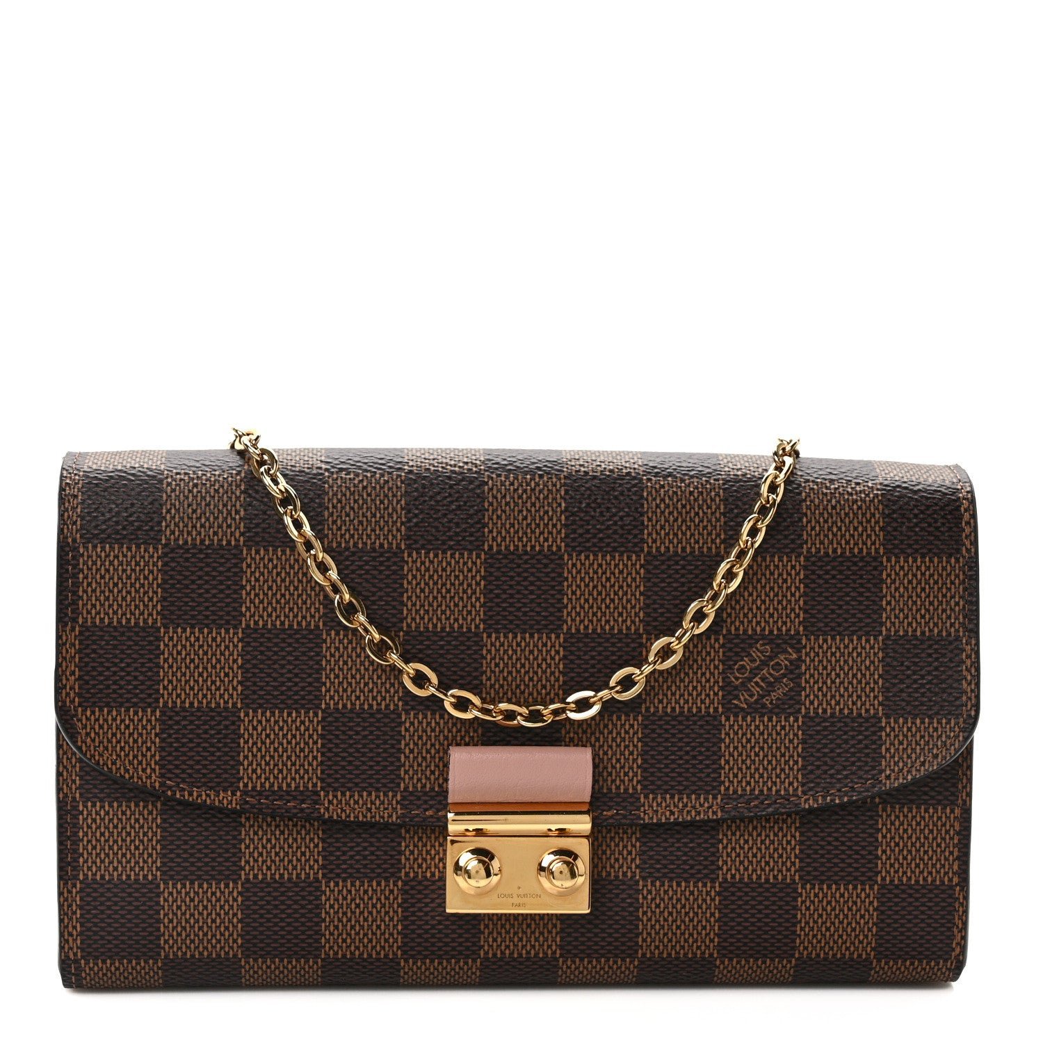 Louis Vuitton Damier Ebene Croisette Chain Wallet Rose Ballerine